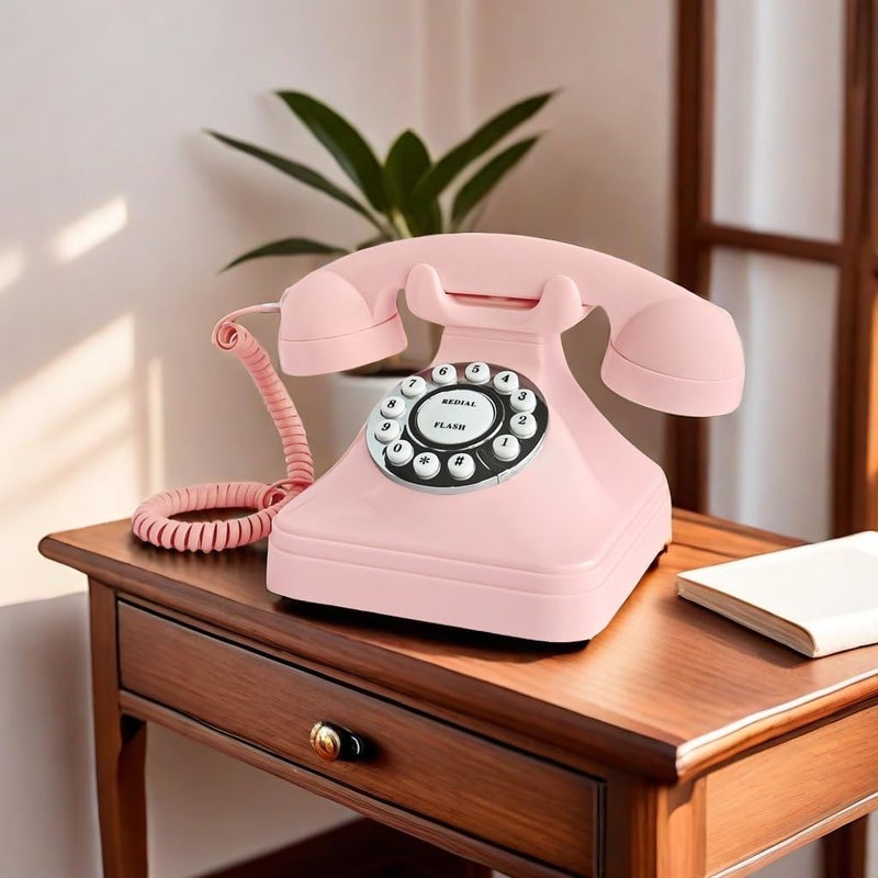 TelPal Corded Pink Retro Landline Home Phone, Basic Pink Decorative Analog Telephone Set, Senior Phone for Home/Office/Hotel - Image 2
